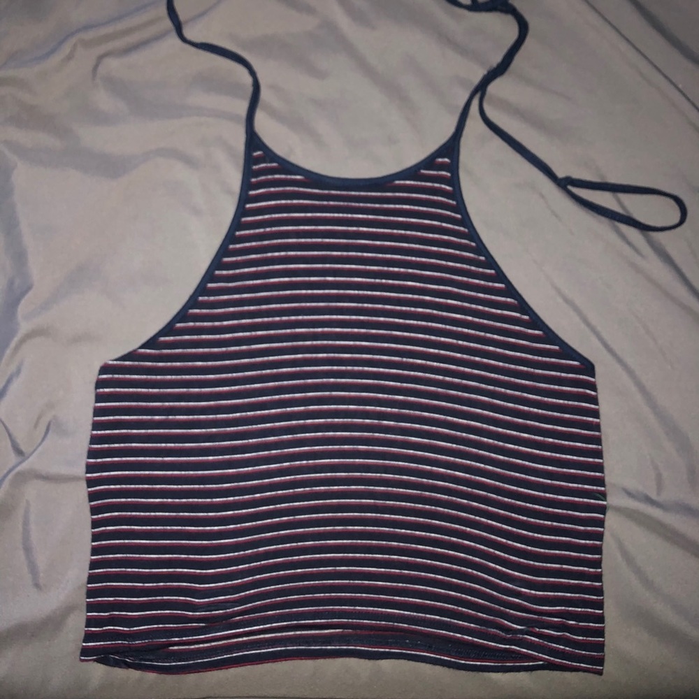 Red white and navy blue striped crop tank top